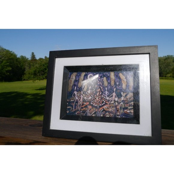 Framed Happy Art Print By Vermont Artist Kimberlee Forney "Around The Campfire - Picture 8 of 9